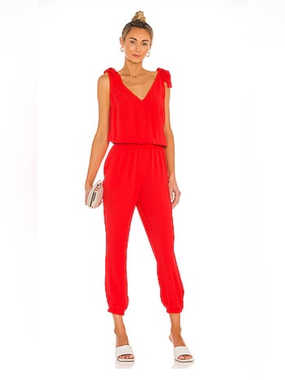 NWOT Amanda Uprichard Josephina Crimson Tie-Shoulder Jumpsuit S